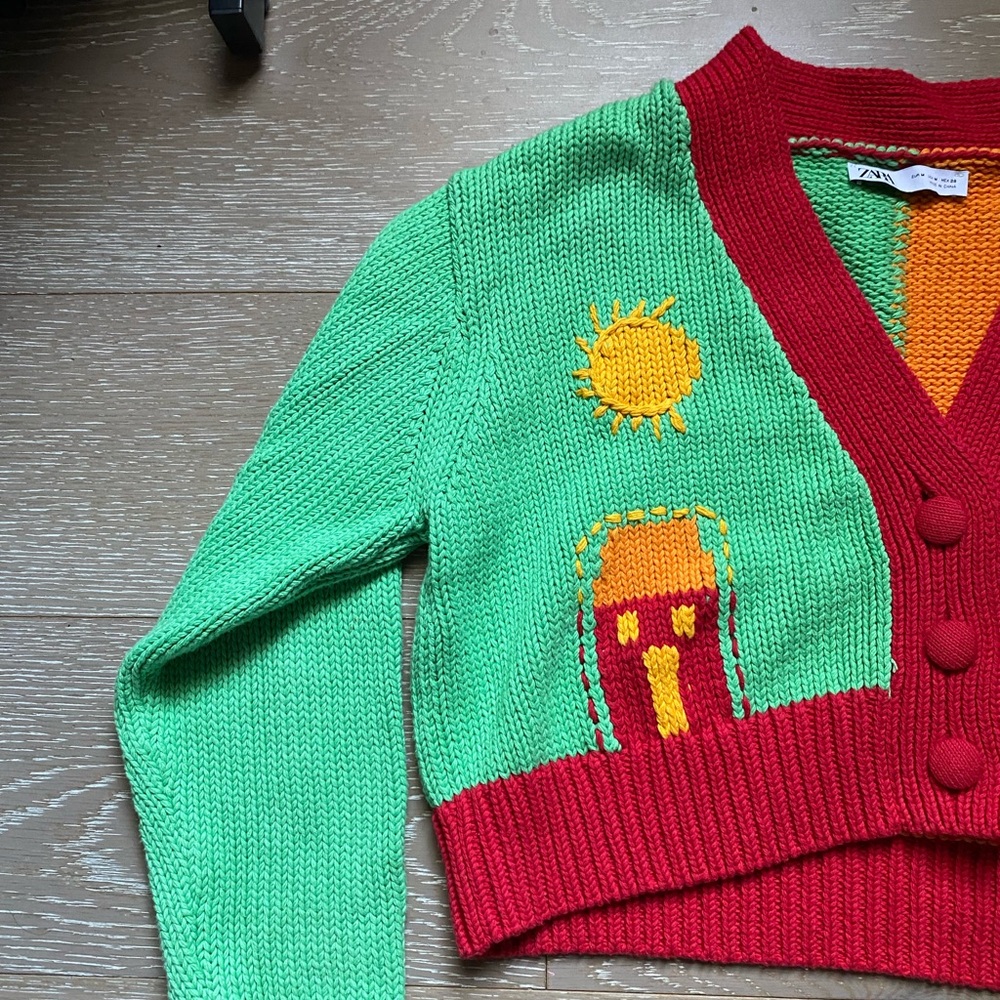 Zara Red and Green Knit Cardigan